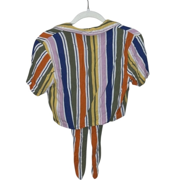 Forever 21 Striped Front-tie Button up Blouse S Blue - Picture 4 of 6